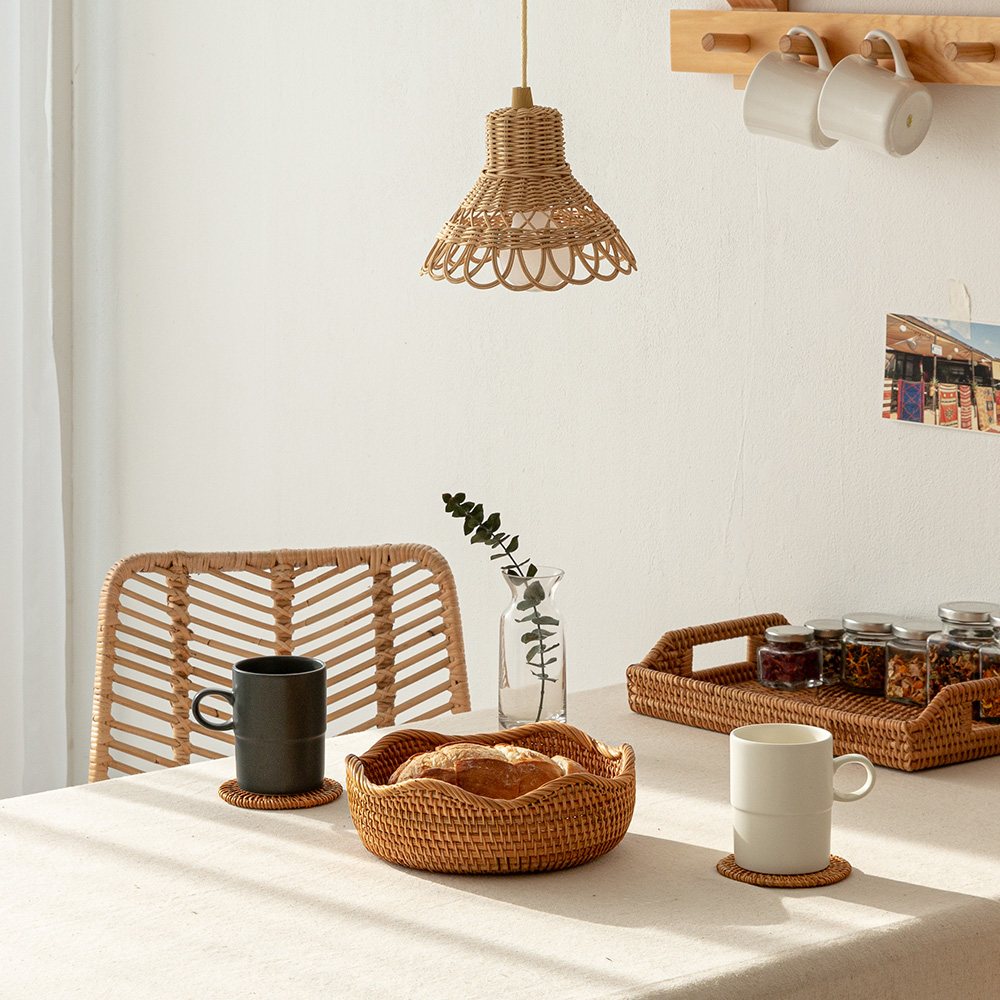 라탄 원형 간식 빵 과일 귤 보관 바구니 대형