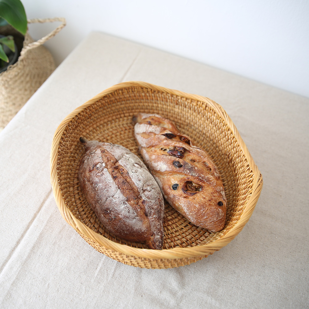 라탄 원형 간식 빵 과일 귤 보관 바구니 대형