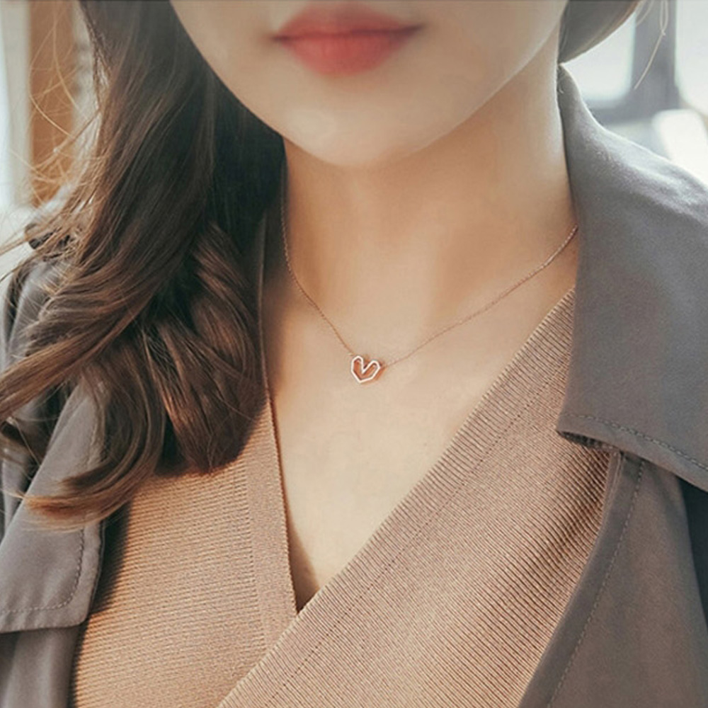 실버 925 데일리 로즈골드 레이어드 라인 하트 펜던트 체인 목걸이 N011 - 상세 이미지 3