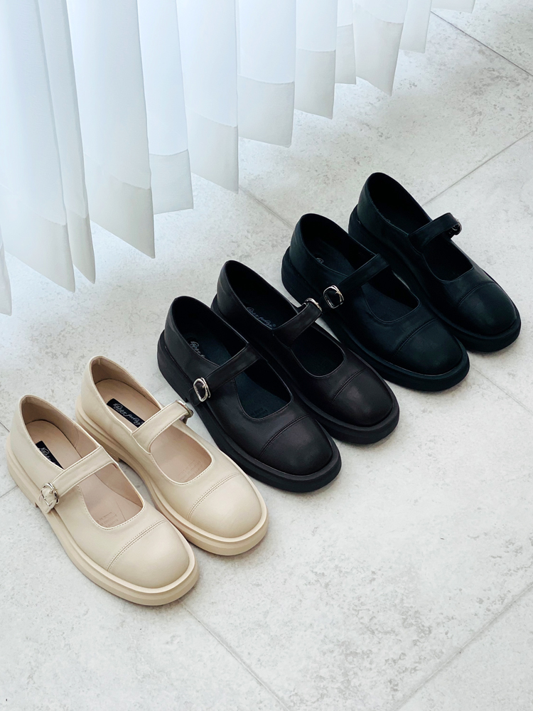 발편한 쿠션 둥근코 메리제인 로퍼 발등 스트랩 플랫슈즈