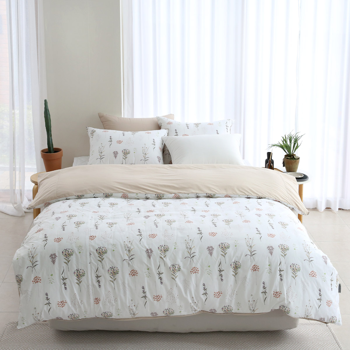 엠시베딩 모달이불세트 알러지케어 내츄럴 플라워 사계절 신혼 이불 신혼침구 Q