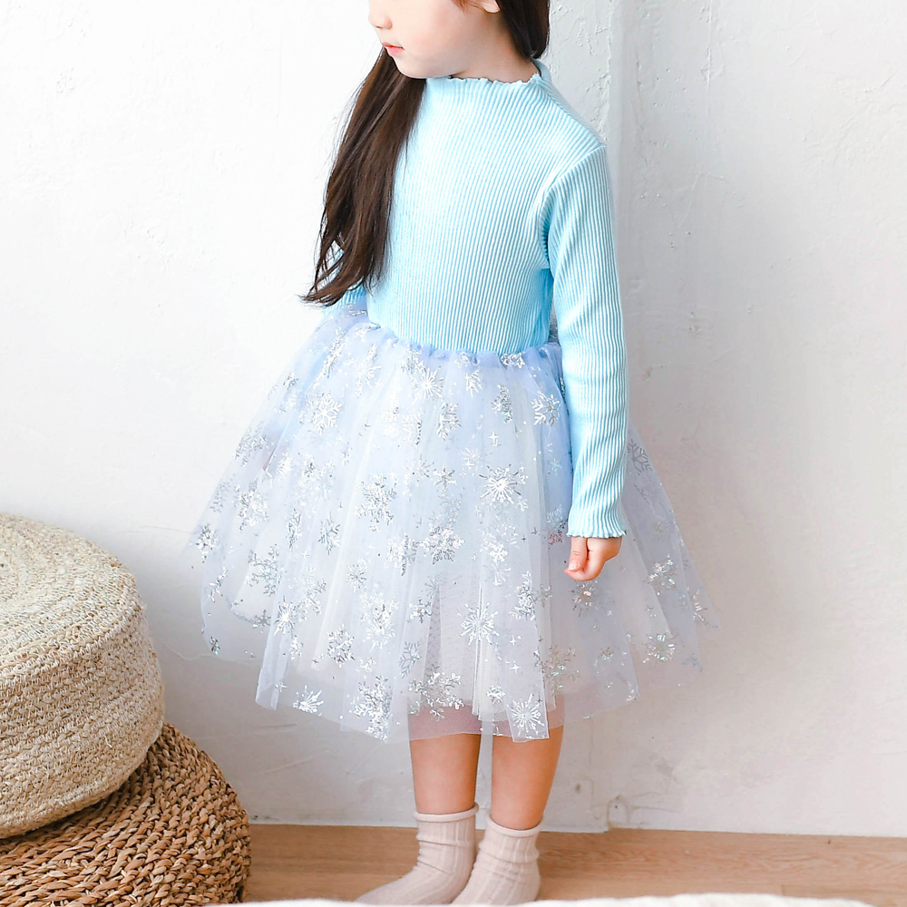 엘 골지 긴팔 튜튜 샤 원피스 여아 아동 아이보리 블루 보통핏 할로윈 엘사