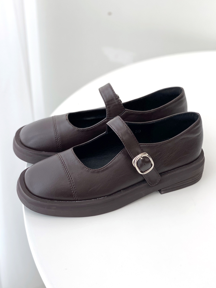 발편한 쿠션 둥근코 메리제인 로퍼 발등 스트랩 플랫슈즈