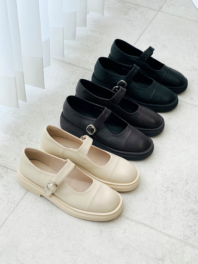 발편한 쿠션 둥근코 메리제인 로퍼 발등 스트랩 플랫슈즈