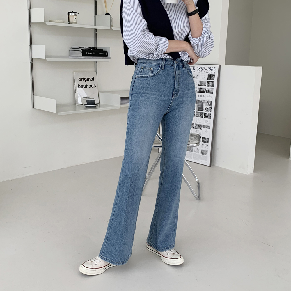 하이웨스트 부츠컷 청바지 세미와이드 데님팬츠 여자청바지 여성 와이드진 통청바지 - 상세 이미지 3