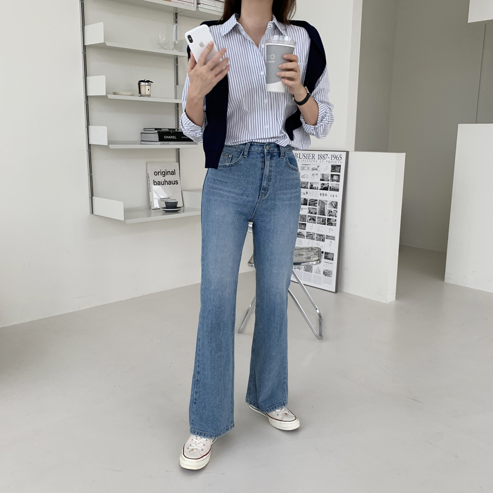 하이웨스트 부츠컷 청바지 세미와이드 데님팬츠 여자청바지 여성 와이드진 통청바지 - 상세 이미지 2