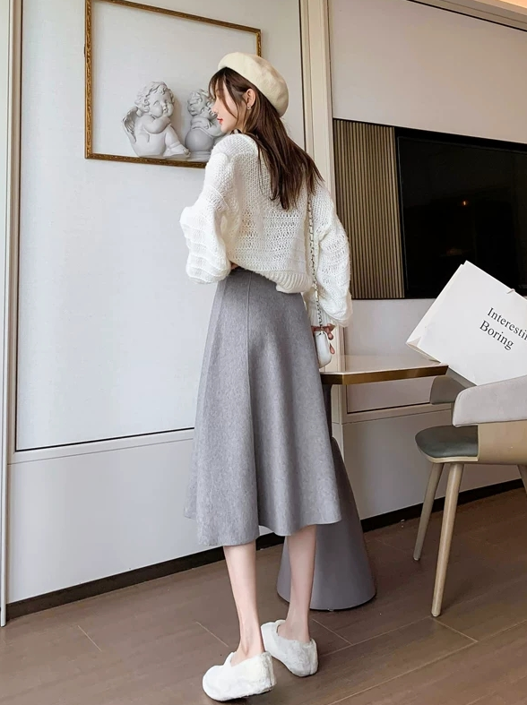 여자여자몰 우아컬러 캐시 리본 플레어 니트롱스커트 겨울 a라인스커트 이미지 3