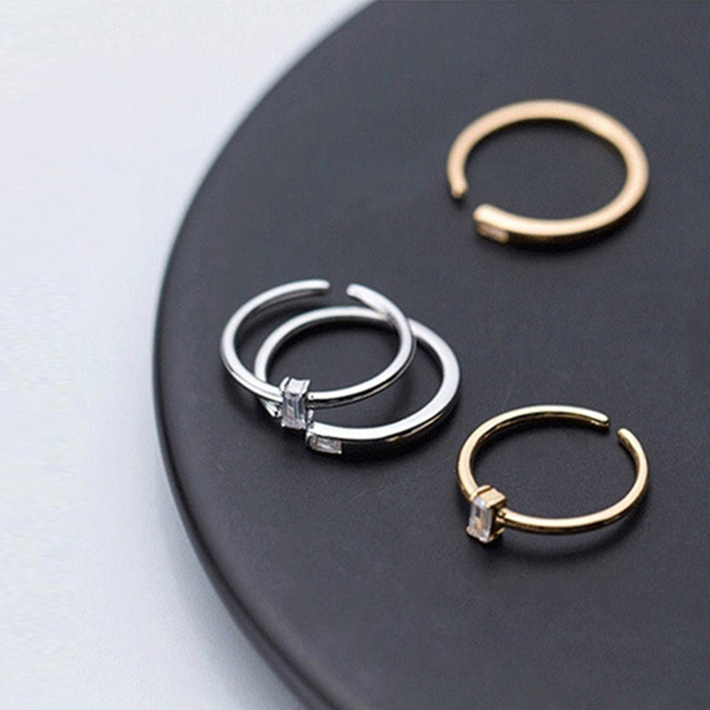 실버 925 데일리 14K 골드 레이어드 가드 오픈 링 심플 큐빅 반지 R001