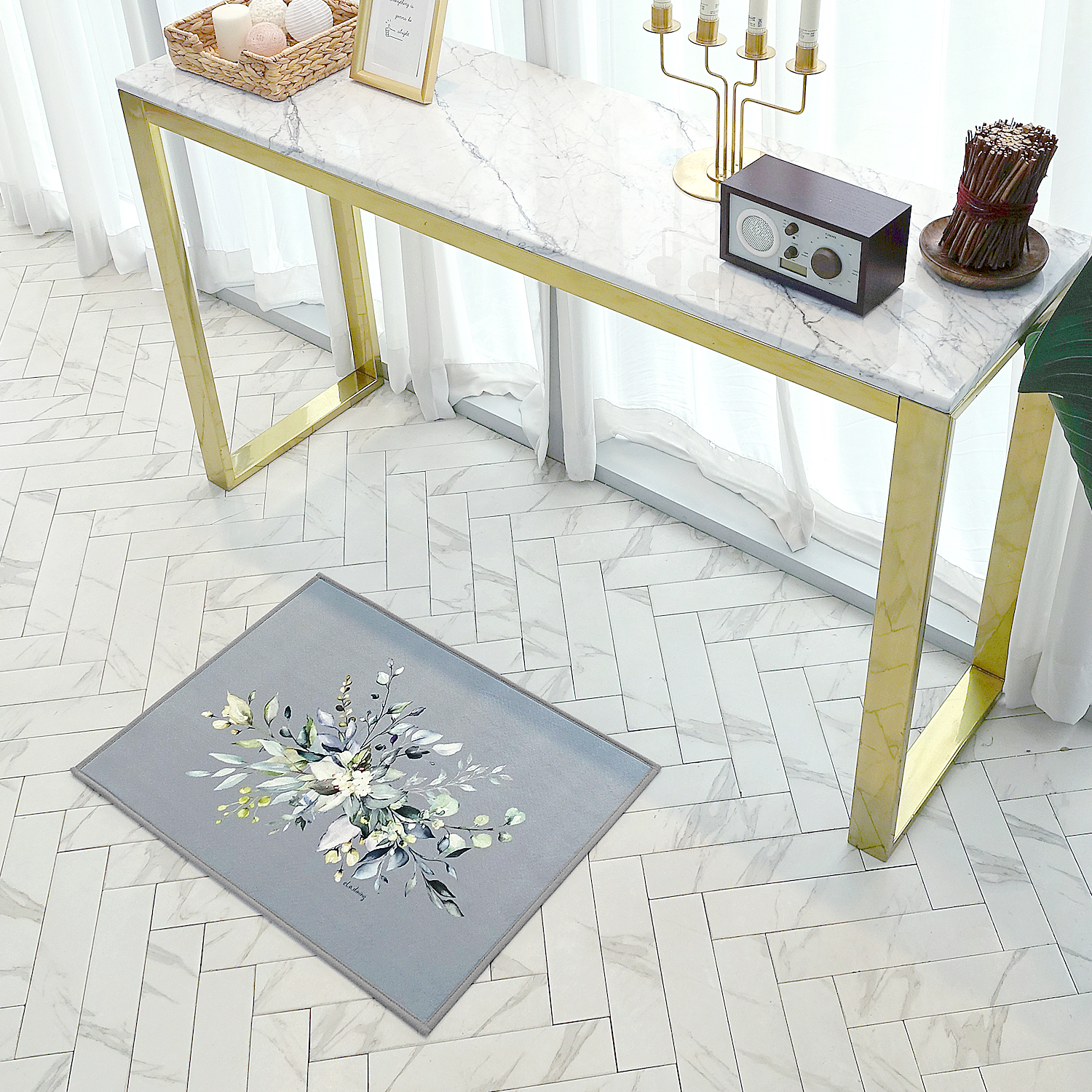 초극세사 그리너리부케 발매트 엘라다이닝 주방매트 욕실매트 - 상품 이미지