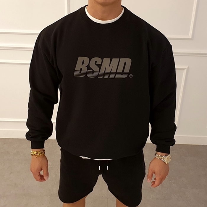 비스트모드 스카치로고 맨투맨 헬스 오버핏 짐웨어 긴팔 티셔츠 블랙 BSMD 이미지 2