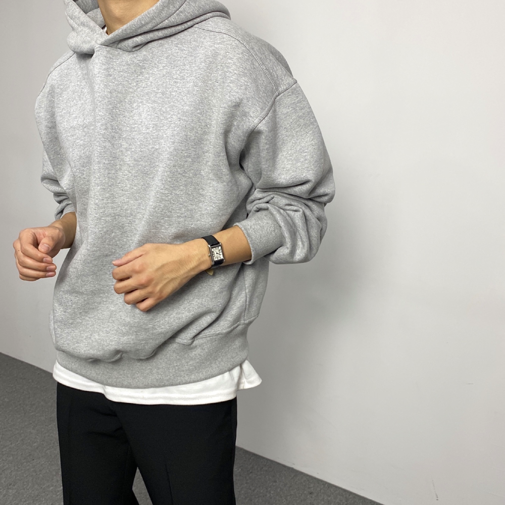 어깨넓어보이는 끈없는 주머니없는 오버핏 모자큰 기모 두꺼운 두툼한 후드티 - 상세 이미지 4
