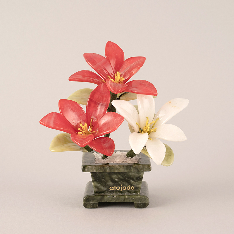 아토제이드 천연 옥꽃 릴리 사각 / 옥화 개업화분 승진선물 옥난 영전 옥화분 취임 승진난 승진축하 옥으로만든꽃