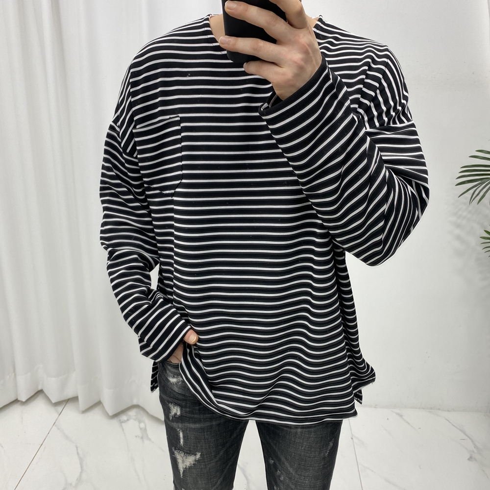 남자라운드티 오버핏티셔츠 스트라이프 - 상세 이미지 3