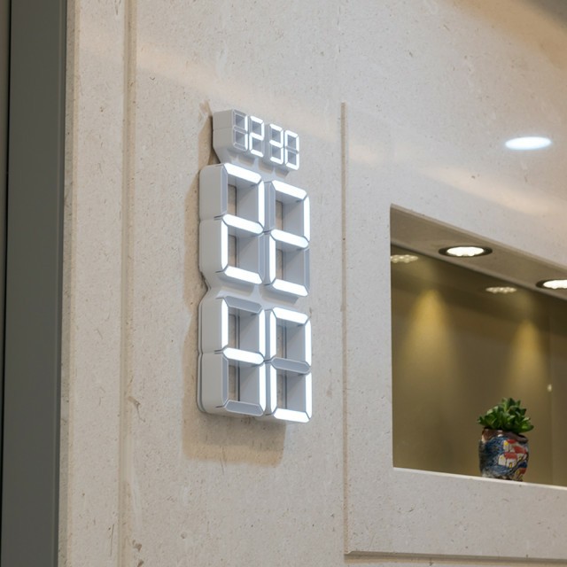 플라이토 데이즈 벽시계 무소음 전자 디지털 인테리어 사무실 개업 거실 LED 벽걸이시계