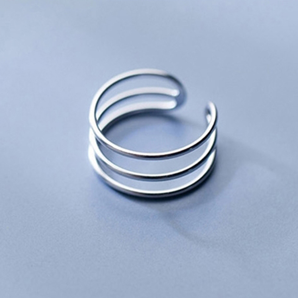 실버 925 데일리 레이어드 오픈 링 심플 트리플 세줄 반지 R017