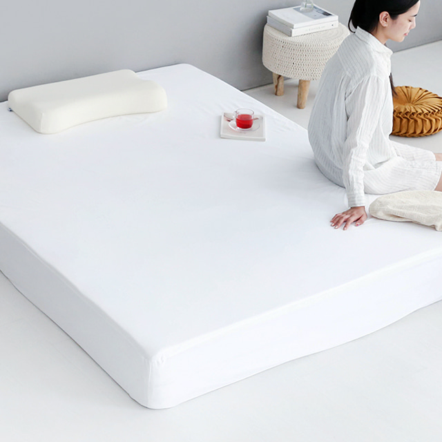 슬립퍼 매트리스커버 라텍스 누빔 침대 시트 매트리스 방수커버 밴드형 화이트