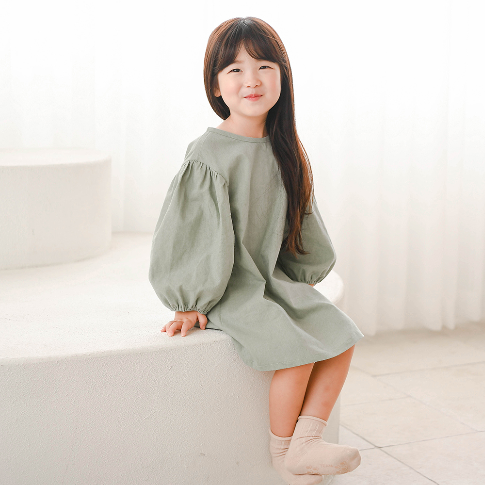 브쥬원피스 오가닉 여아원피스 아동원피스 민트 옐로우 베이직 기본 루즈핏 면린넨 혼방 - 상세 이미지 3