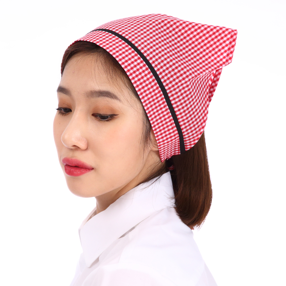 적색체크머리끈스카프/주방 위생모자 - 상세 이미지 4