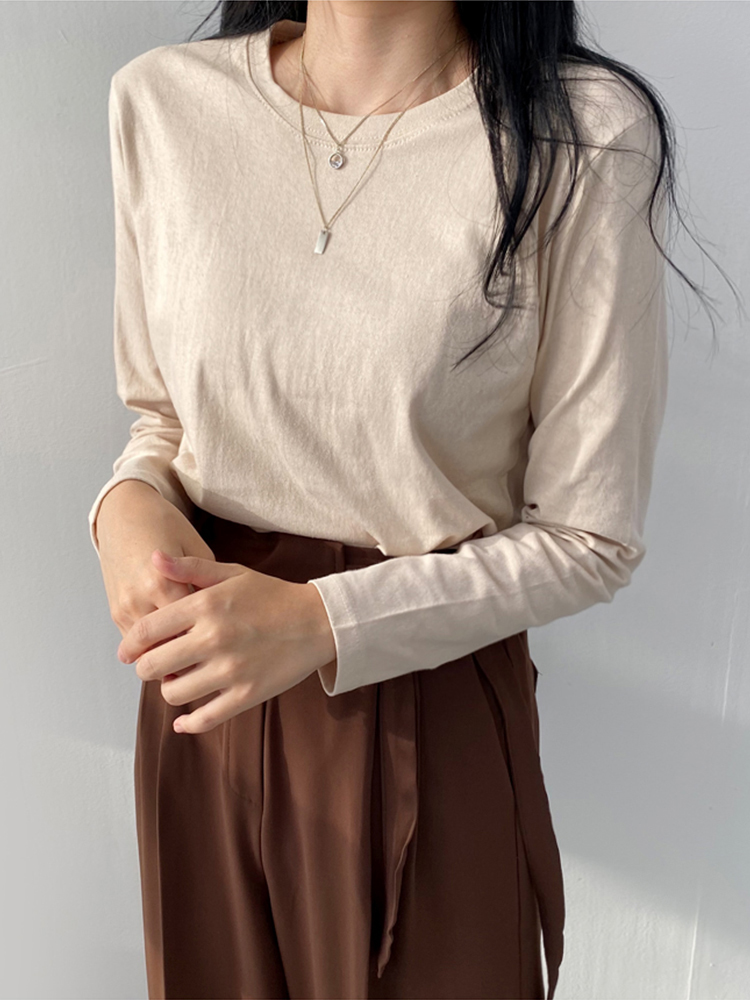 1+1 데일리 이너 베이직 라운드 긴팔 티셔츠 - 상세 이미지 2