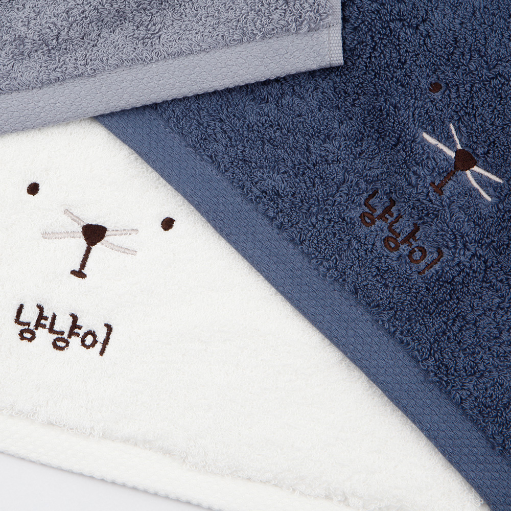 [주문제작]세면타월 송월 해피페이스 고양이 180g White - 상세 이미지 2