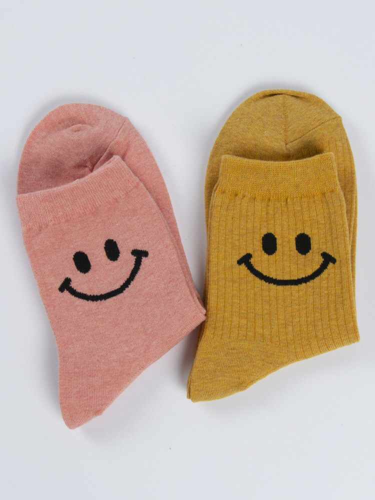 여성 학생 골지 스마일 캐릭터 면 교복 양말 - 상세 이미지 2
