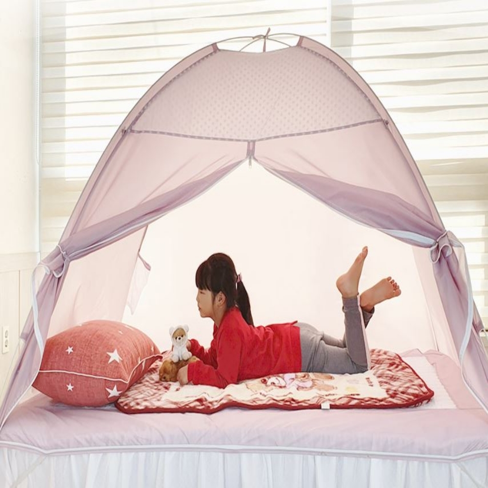 외풍차단 원터치 방한텐트 가정용 실내용 싱글 4인용 가족 침대 수면 보온 방한 난방 텐트