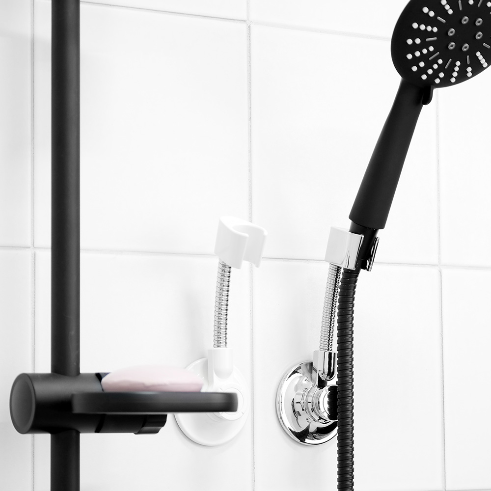스파이더락 흡착식 자바라 샤워기거치대 실버 각도조절 샤워기홀더 걸이 무타공 이미지 4