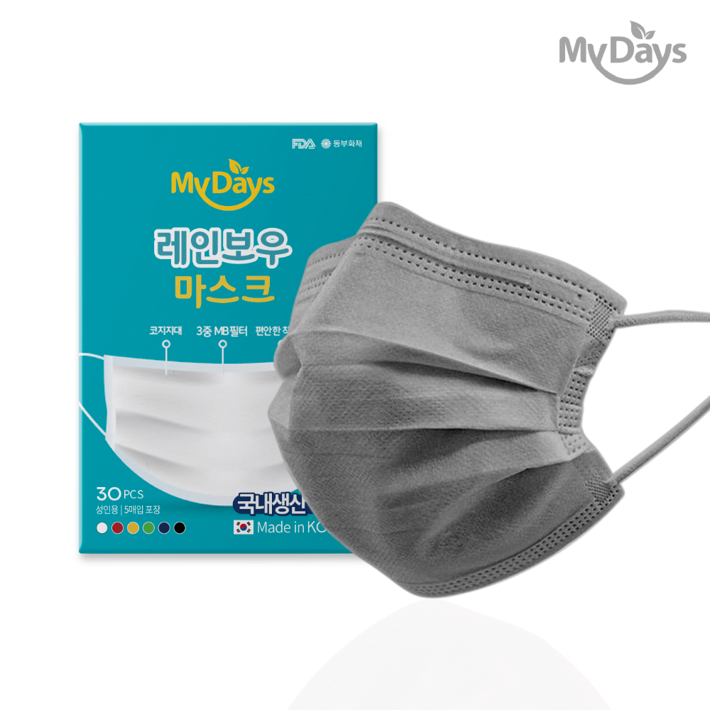 마이데이즈 MB필터 레인보우 국산 일회용 컬러덴탈마스크 중형 색깔 유색 무지개 색상