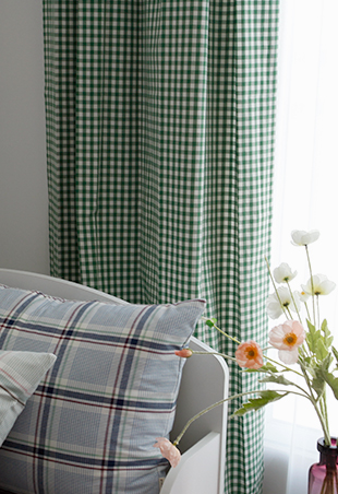 바이아미 라떼 체크 아이방 커튼 핀스타일 맞춤