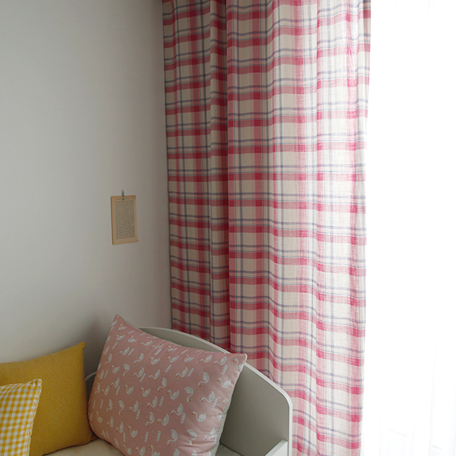 에이드 아이방 체크커튼 핀스타일 핑크 S-가로130x세로150