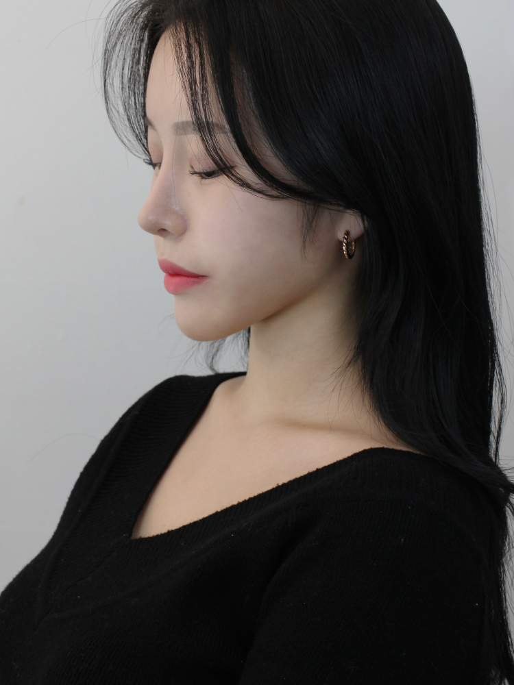 귀걸이 원터치 볼드 꼬임 링 꽈배기 밧줄 데일리 선물 여자 친구 선물 14K - 상세 이미지 4