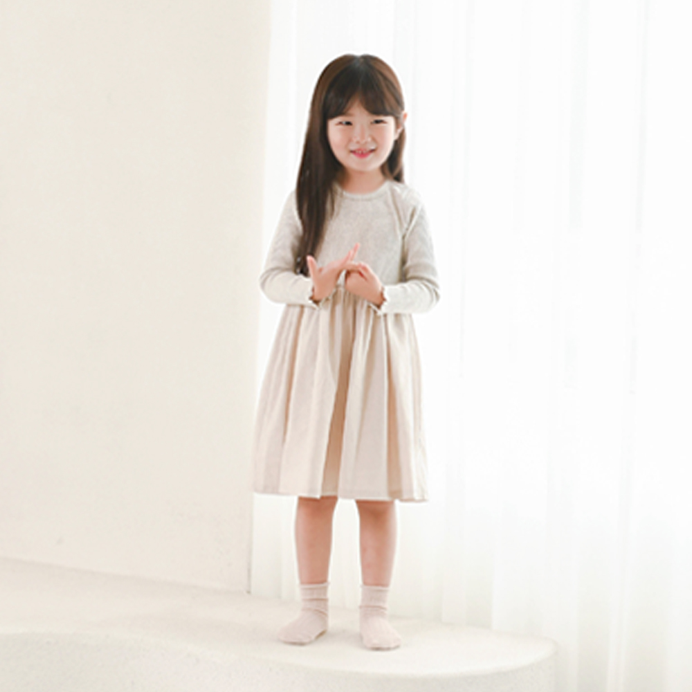 로핀 골지원피스 오가닉  여아 아동 아이보리 블랙 베이직 기본 보통핏 면린넨 혼방 - 상세 이미지 4