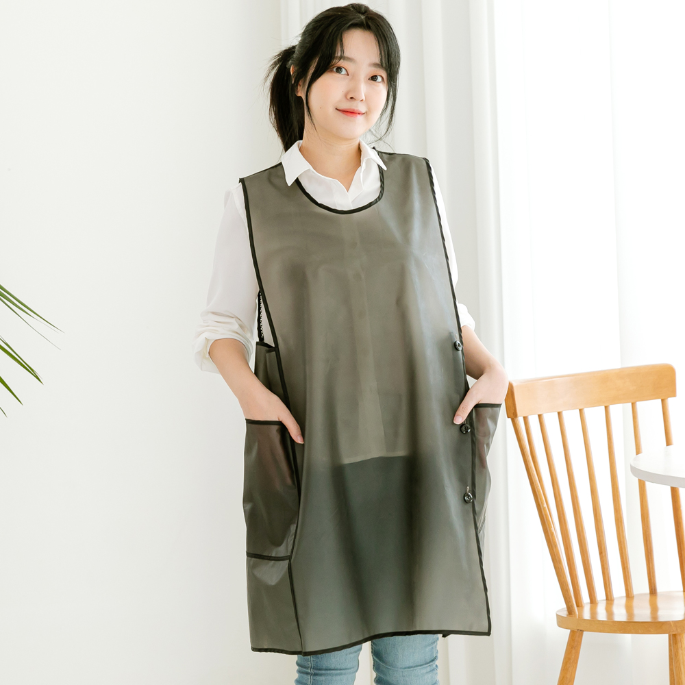 넉넉한 애견미용 미용실 우레탄 반투명 방수앞치마 망사앞치마 옆주머니형