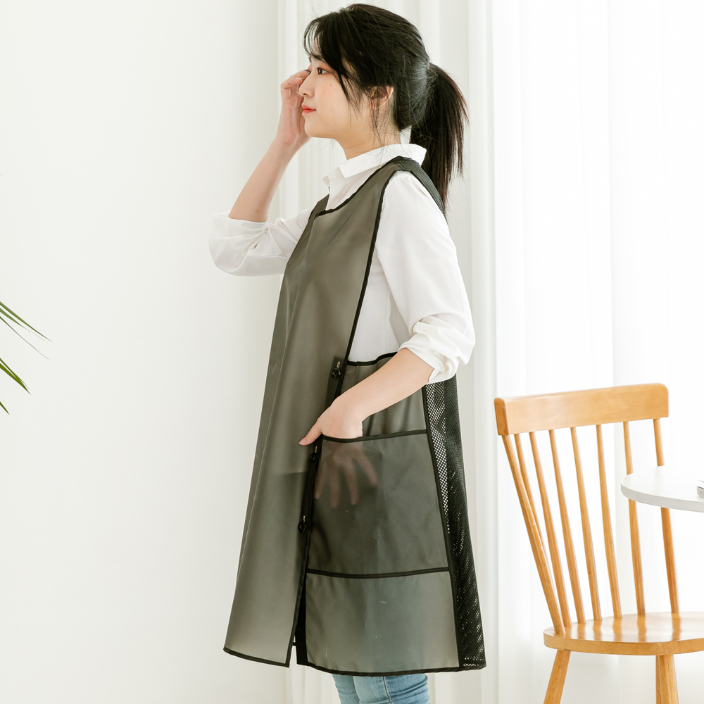 넉넉한 애견미용 미용실 우레탄 반투명 방수앞치마 망사앞치마 옆주머니형