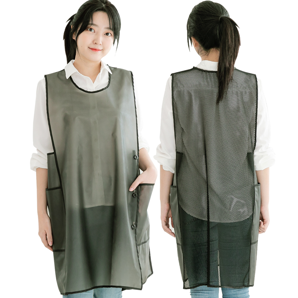 넉넉한 애견미용 미용실 우레탄 반투명 방수앞치마 망사앞치마 옆주머니형