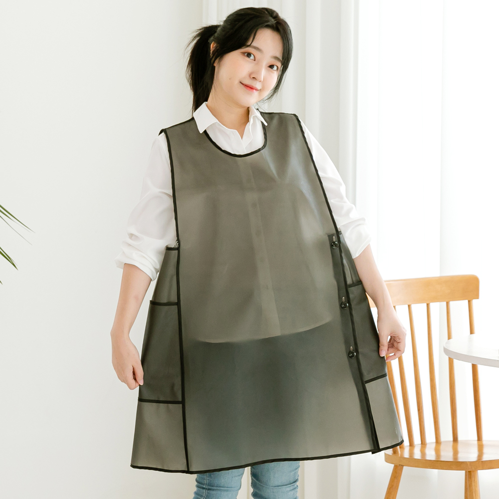 넉넉한 애견미용 미용실 우레탄 반투명 방수앞치마 망사앞치마 옆주머니형