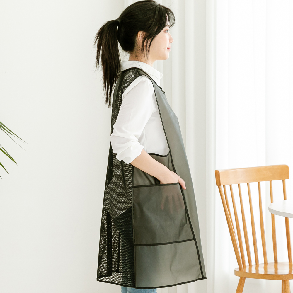 넉넉한 애견미용 미용실 우레탄 반투명 방수앞치마 망사앞치마 옆주머니형