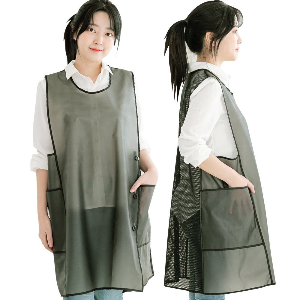 넉넉한 애견미용 미용실 우레탄 반투명 방수앞치마 망사앞치마 옆주머니형