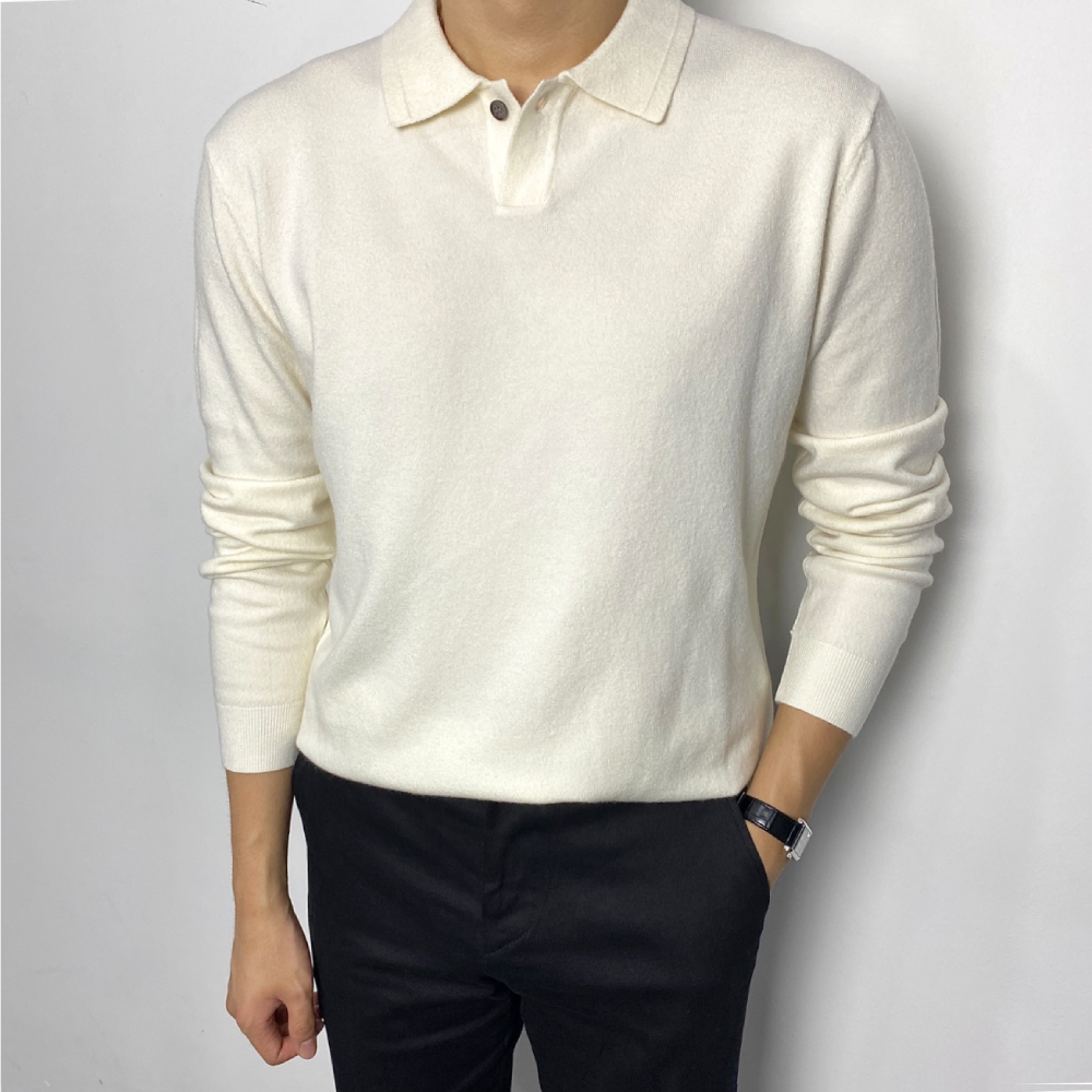 남자 비스코스 캐시미어 긴팔 니트 카라티 아이보리 카키 핑크 6color - 메인 이미지