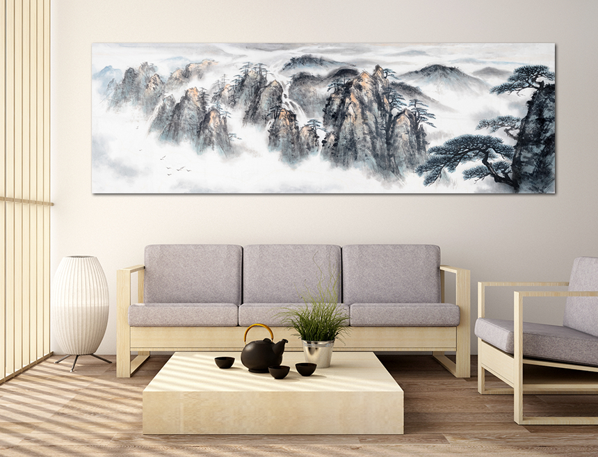 산그림 수묵화 거실 안방 풍수 인테리어 집들이 가게오픈 선물 절경의산새중형 - 상세 이미지 2