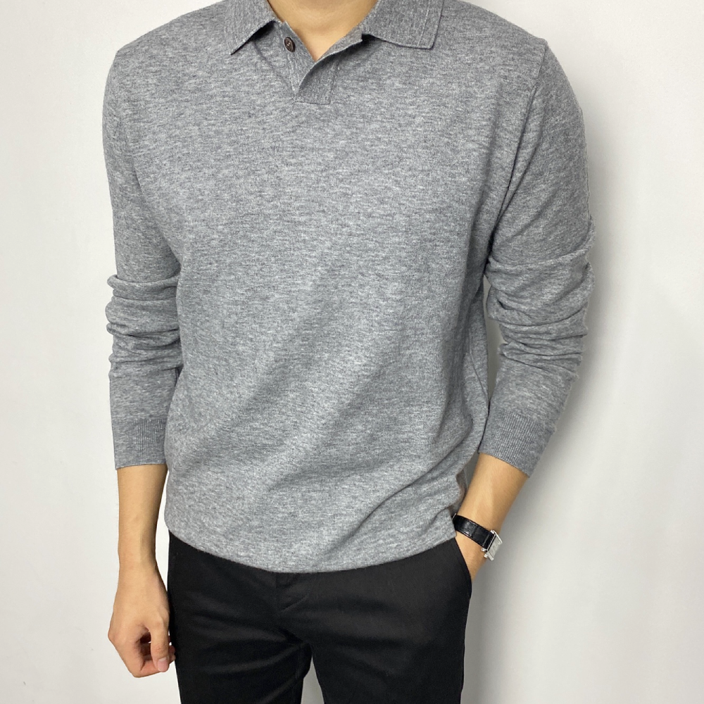 남자 비스코스 캐시미어 긴팔 니트 카라티 아이보리 카키 핑크 6color - 상세 이미지 4