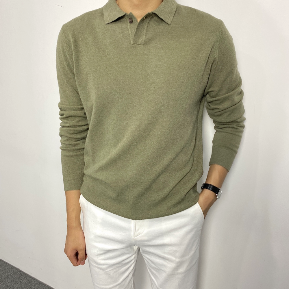 남자 비스코스 캐시미어 긴팔 니트 카라티 아이보리 카키 핑크 6color - 상세 이미지 2