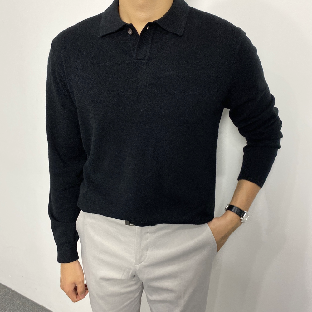 남자 비스코스 캐시미어 긴팔 니트 카라티 아이보리 카키 핑크 6color - 상세 이미지 3