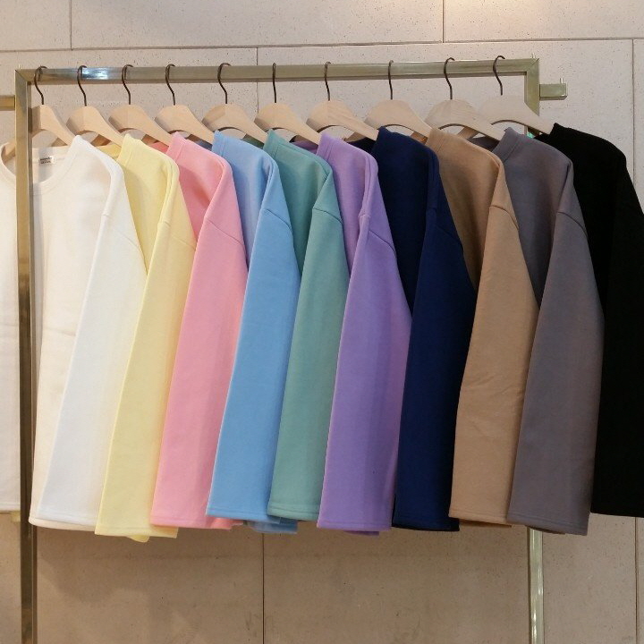 남녀공용 기모 파스텔 민트 오버핏 무지 쭉티 남성 긴팔티 10color - 상품 이미지
