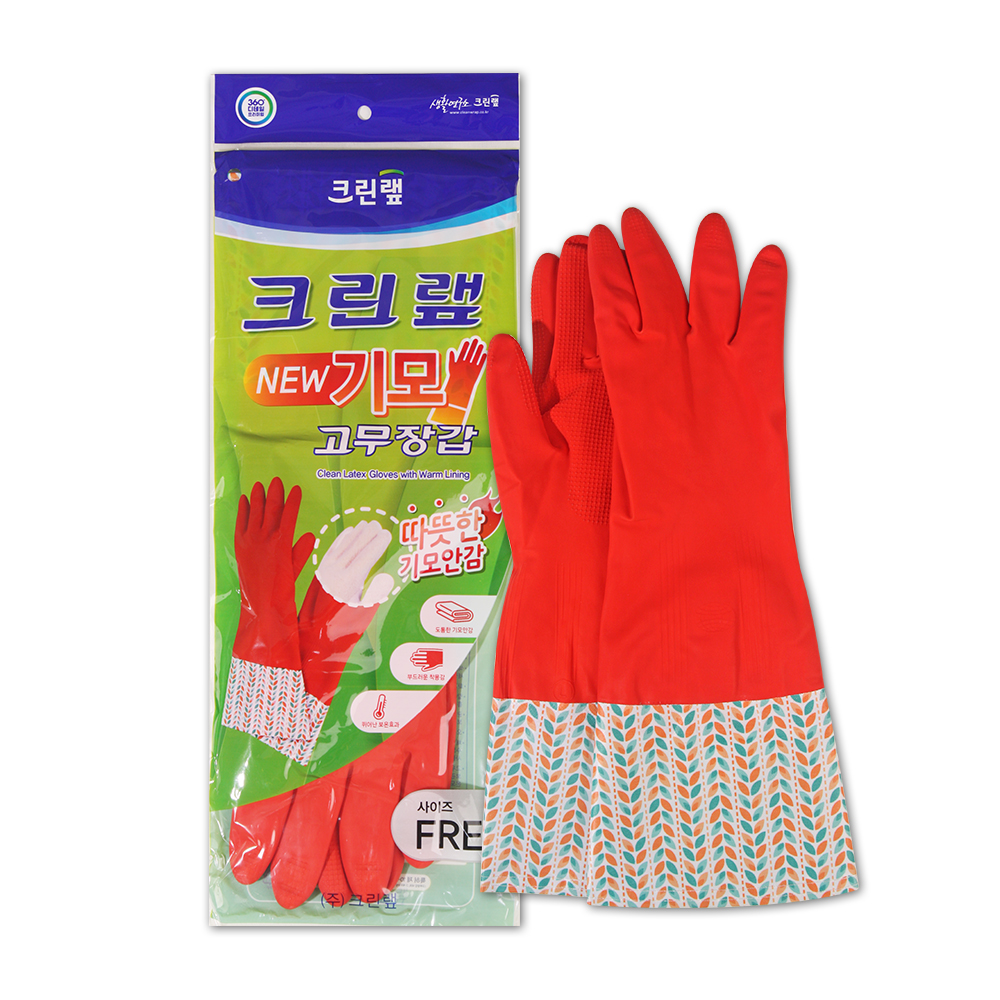 크린랩 NEW 기모 고무장갑 1개+1개 세차 김장 다용도 면코팅 장갑 - 상세 이미지 2