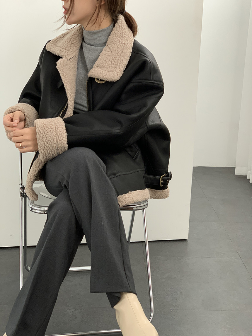 베이직 덤블 비조 벨트 무스탕 상세 이미지 1