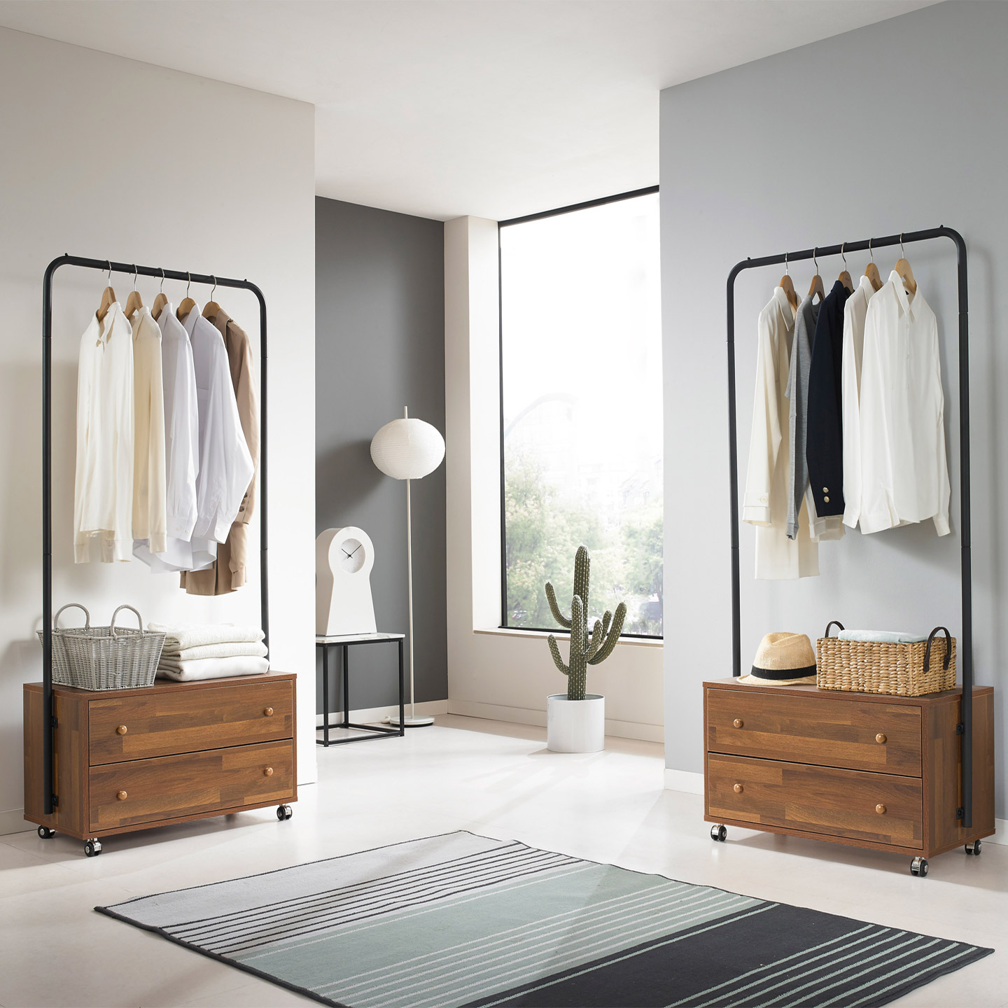 철제 수납장 선반 서랍 행거 스탠드 옷걸이 옷장 수납 800