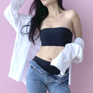 심리스 튜브탑 브라 무봉제 탱크탑 끈없는 브라탑 노와이어 매쉬 오프숄더 ... 착용 후기 | 사이즈/핏 총정리 - 상품 이미지 3