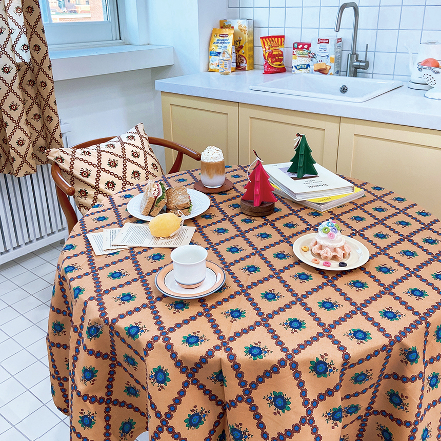 스페니쉬플로르 식탁보 원형 사각 크리스마스 성탄절 테이블보 진베이지 95X110