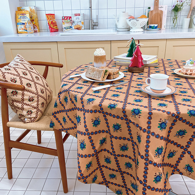 스페니쉬플로르 식탁보 원형 사각 크리스마스 성탄절 테이블보 진베이지 95X110